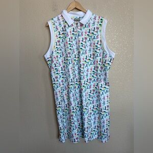 PGA TOUR Women’s Sleeveless Golf Dress XXL White Multi‎ Print Zip Front Spring